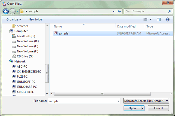 browse and import access 2010 database file 
