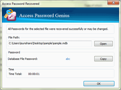 open secured access database with recovered password