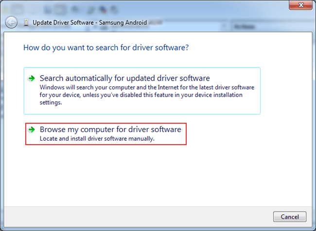 select browse my computer for driver software