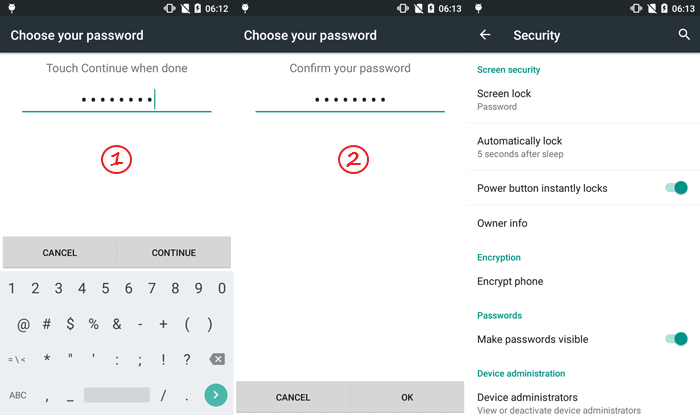 lock Google Android screen with password