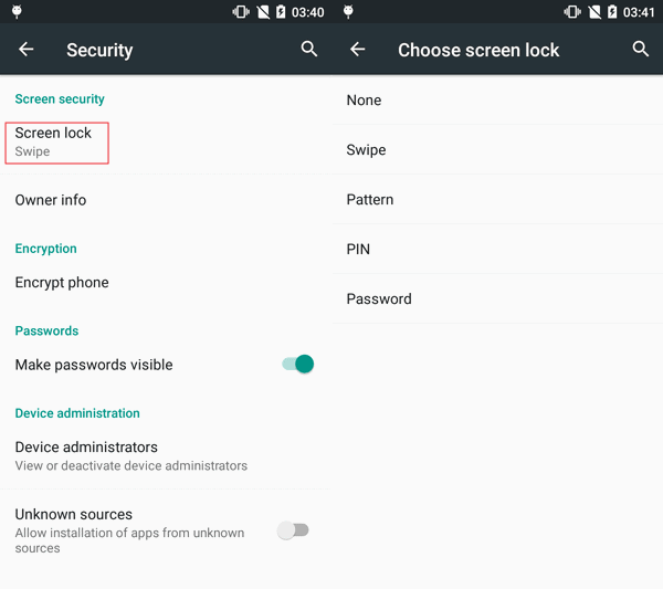 screen lock ways for Google Android