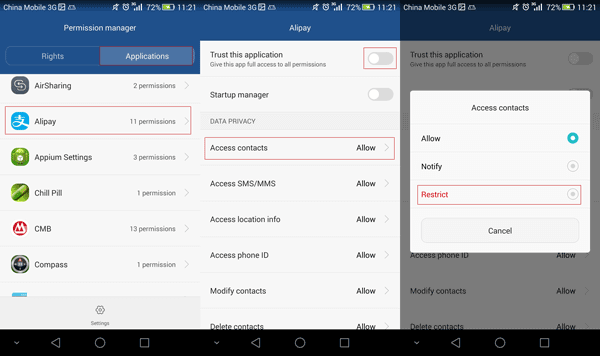 disable android app permissions