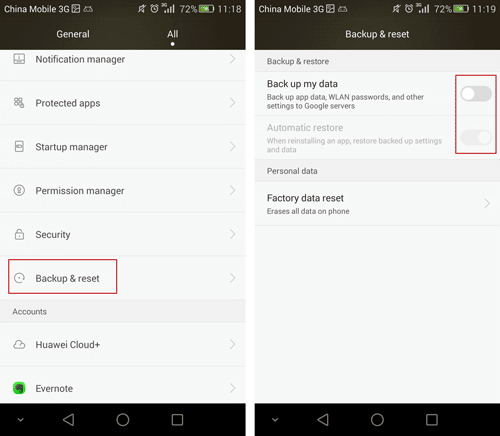 back up Android data to Google server
