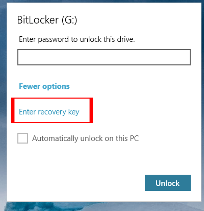 enter recovery key option