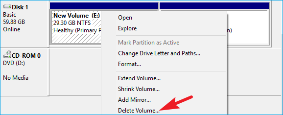 delete volumes in GPT disk