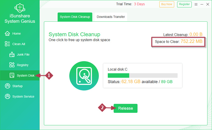 clean up c drive with system genius