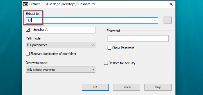 extract package to another drive