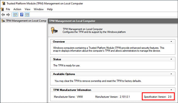 check TPM version on TPM management tool