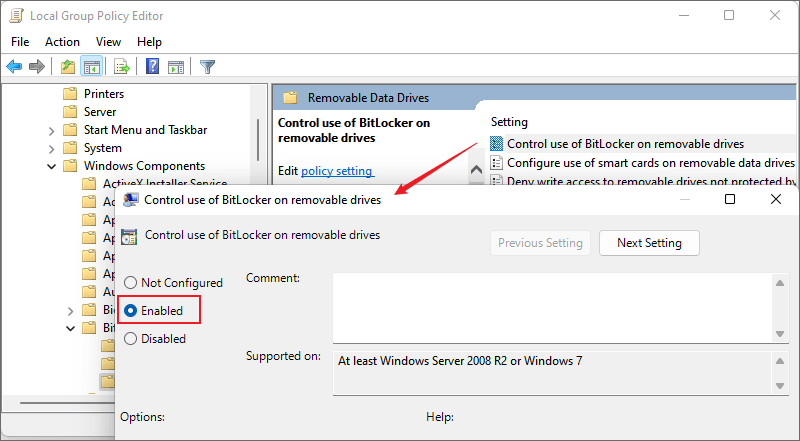 enable to use of bitlocker