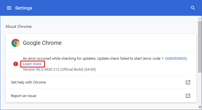 chrome update error