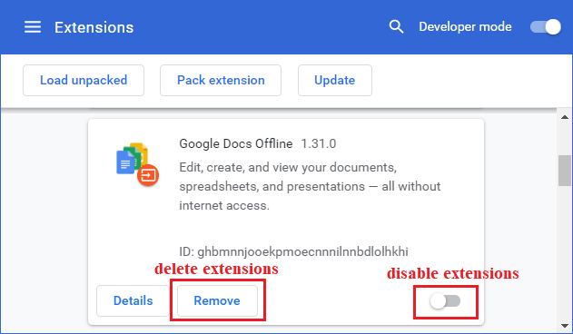 disable or delete extensions