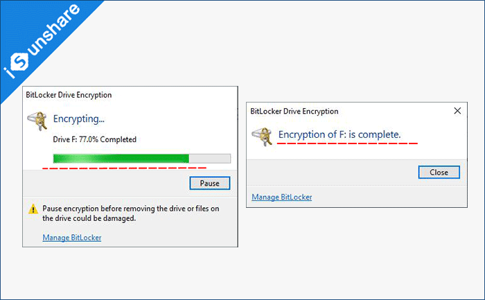 Encryption of the USB drive is complete