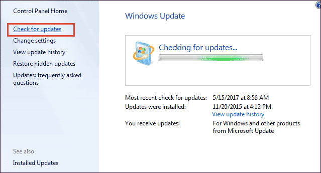 begin updating from Windows