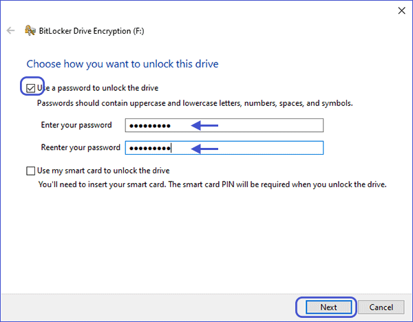 set password to unlock the drive