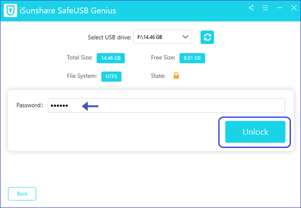 unlock pen drive with SafeUSB Genius
