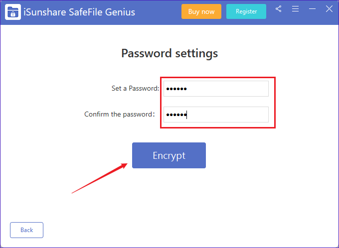 set and confirm password