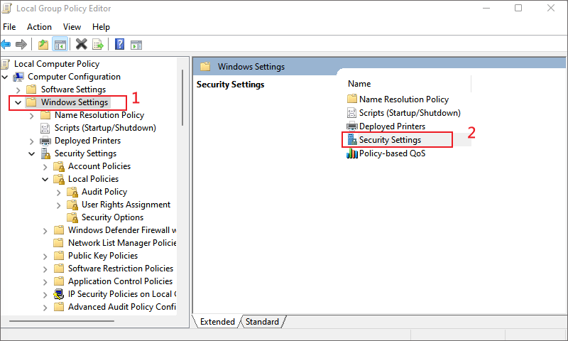 click security setting