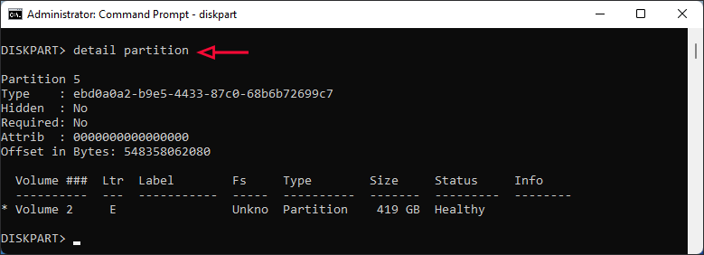 run command line detail partition