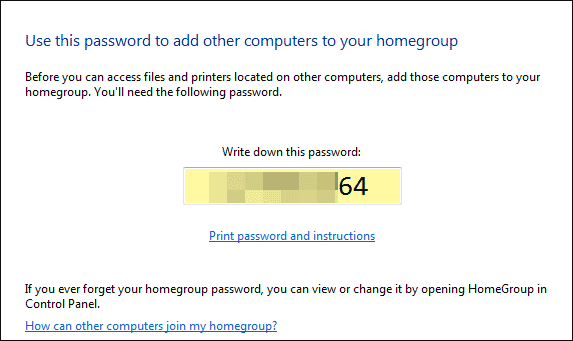 password of homegroup