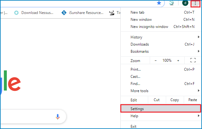 select the option of settings