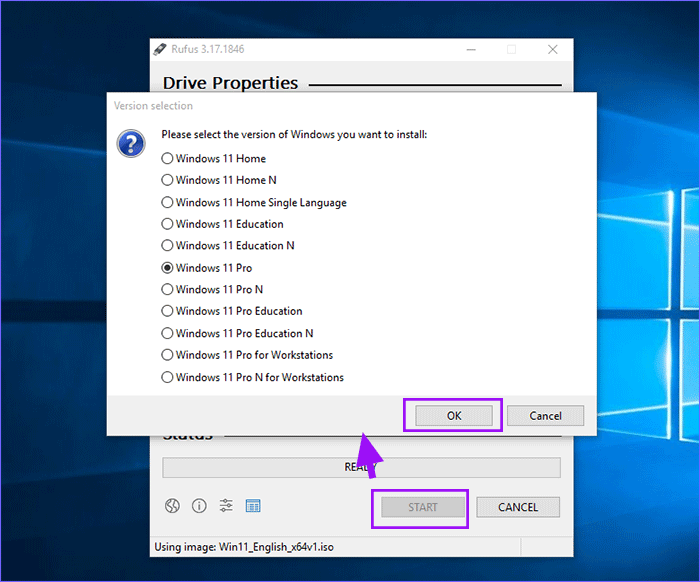 click the Start button and select Windows version