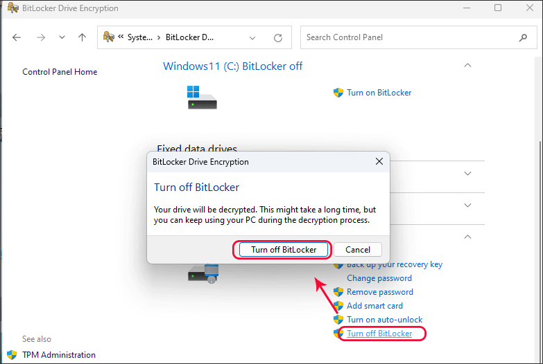 click turn off BitLocker
