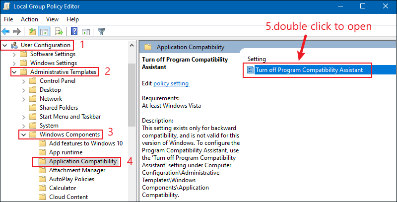 turn off program compatibilty assistant