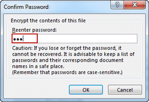 confirm password to encrypt excel workbook