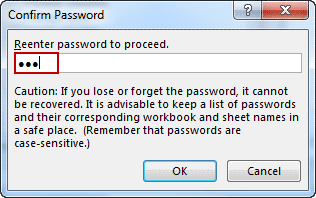 confirm password to protect excel worksheet
