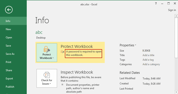 protect excel 2016 workbook with open password successfully