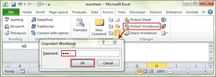 unprotect workbook structure and windows with password