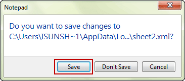 save changes to sheet xml file