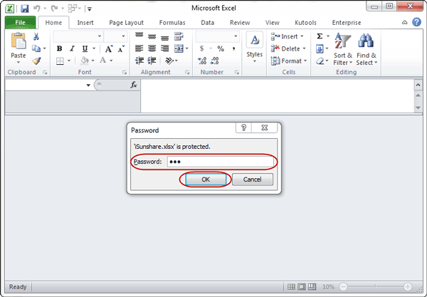 open excel worksheet with password directly