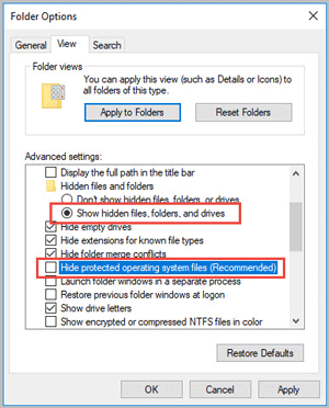 chage settings to show hidden files in folder options