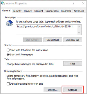 click on settings in internet properties