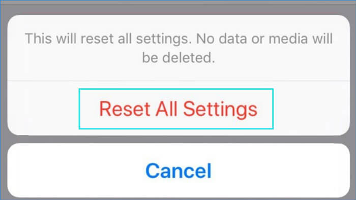 click reset all settings