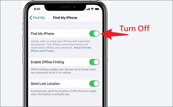 Turn off find my iphone