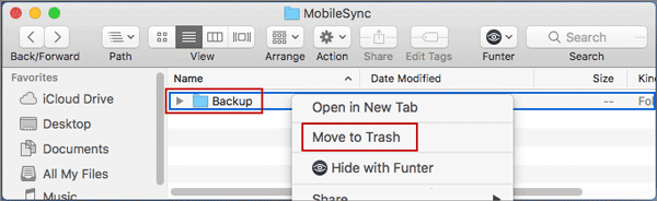 delete backup folder from default itunes backup location