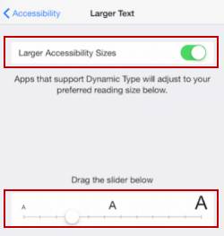 turn on larger accessibility sizes and drag slider