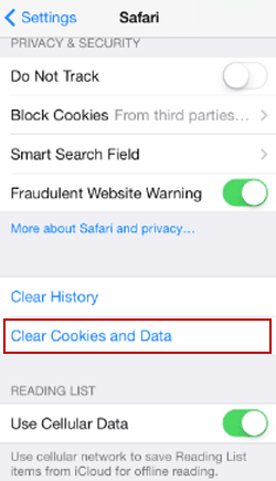 select clear cookies and data
