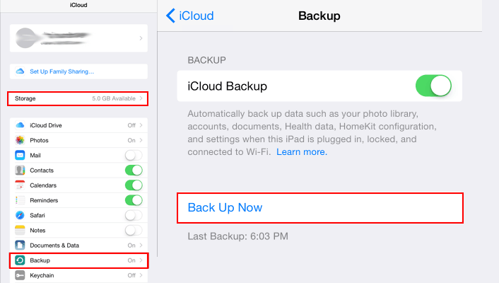 backup iOS device with iCloud