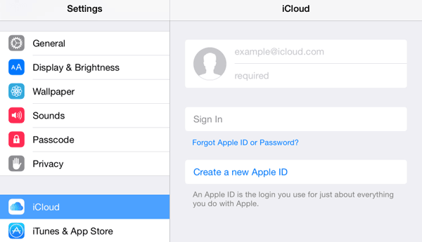 login into iCloud in iPad