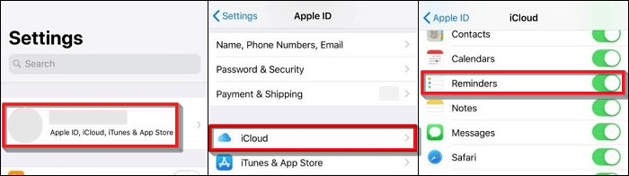 turn off and on reminders in icloud