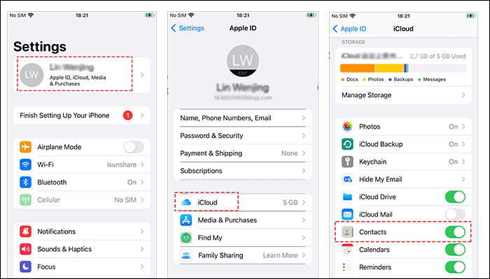 backup iPhone contacts to iCloud