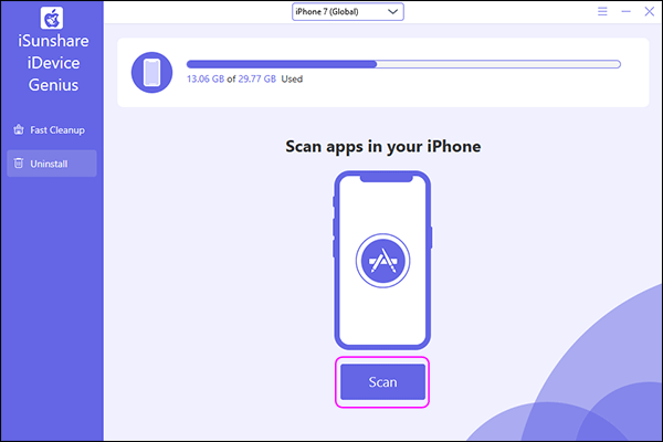 select the scan options to scan apps in your iphone