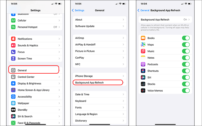 disable app in background app refresh