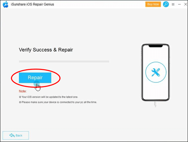 click Repair to repair iPhone
