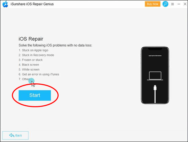 click Start in iOS repair interface