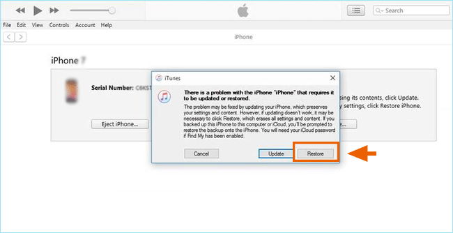 restore iPhone from iTunes recovery mode
