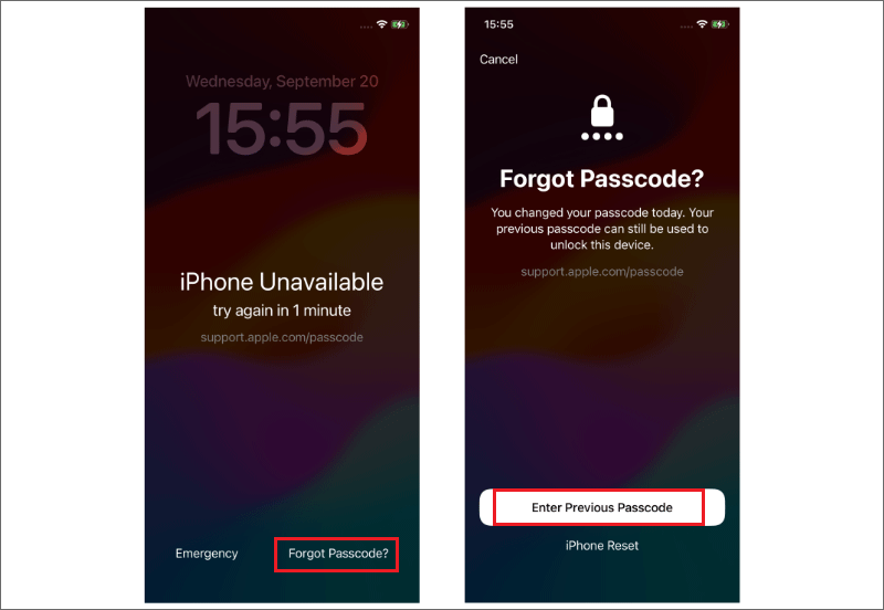 enter previous passcode iOS 17